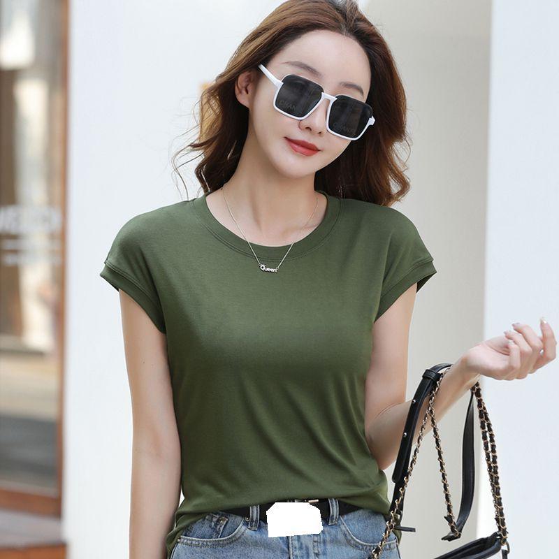 

Женская футболка с короткими летающими рукавами, однотонная футболка в корейском стиле, женская уютная женская футболка, шикарные футболки XL темно-зеленого