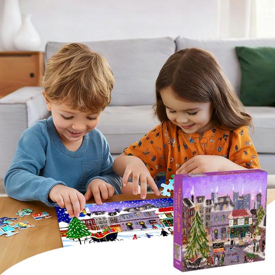 500Pcs/Set Christmas Jigsaw Puzzle Four Seasons Cityscape Animal Puzzle Challenge Game Educational Puzzle Toy Holiday Party Family Activity Decoration
