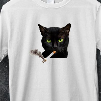 Smoking Cat Y2K Shirt, Vintage Black Cat Tee for Men Women, Edgy Retro 90s Grunge T-shirt, Aesthetic Tee, Crazy T Shirt, Black Cat Smoking