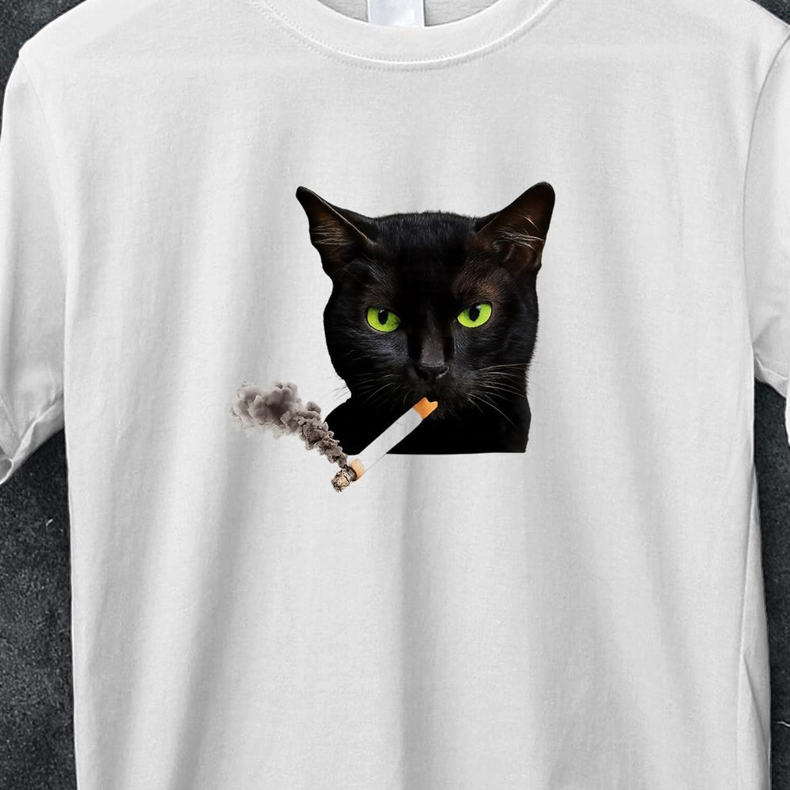 Smoking Cat Y2K Shirt, Vintage Black Cat Tee for Men Women, Edgy Retro 90s Grunge T-shirt, Aesthetic Tee, crazy t shirt, Black cat smoking 3XL
