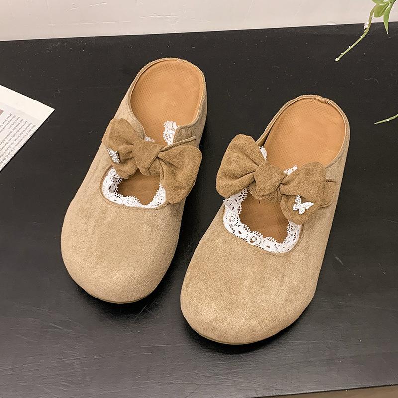 Retro bow bag head half slippers spring and summer new French lazy one pedal casual girls outer slippers