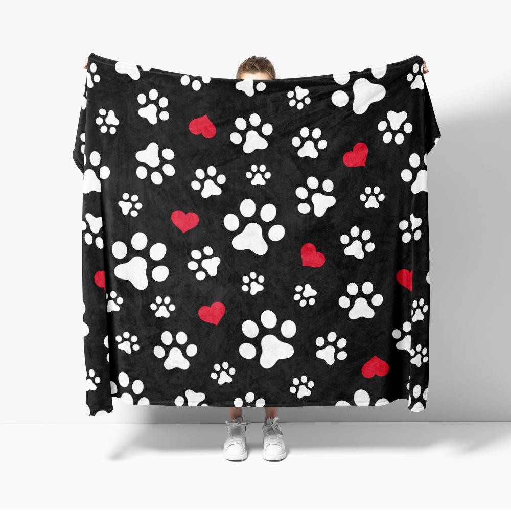 Ultra Soft Cozy Cat paw and heart pattern Fluffy Microfiber Knitted Throw Blanket Lightweight Blanket for Sofa Couch Bed