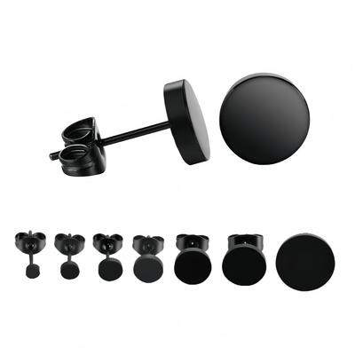 3MM-10MM Punk Small Black Round Stainless Steel Men's Stud Earrings For Women Minimalist Piercings Ear Jewellery Y2k Accessories