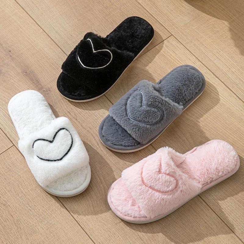 Fashion Fluffy Women's Slippers Home Plush Luxury Designer Woman Shoes Flat Autumn Winter Love Fashion Casual Footwear Fuzzy Fur Slides