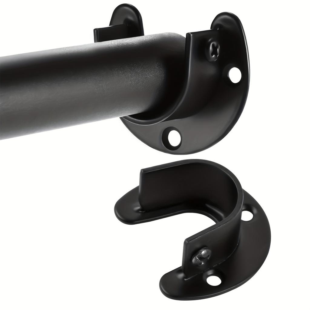 [Steel Bracket]4pcs Stainless Steel U Shape Closet Rod Bracket | 25mm, Black, for Closet Pole Sockets, Wardrobe Rail End Supports, Curtain Rail Holder