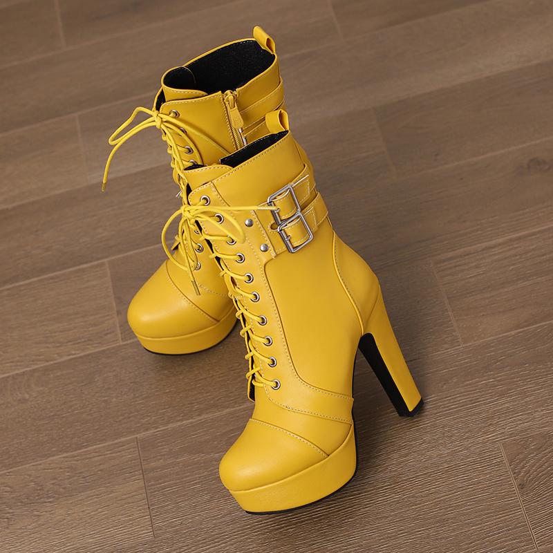 Women's High Heel Short Boots Autumn and Winter New Waterproof Platform Thick Heel Versatile Large Roman Short Boots