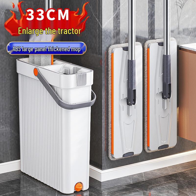 33cm Flat Microfiber Mop & Bucket Set for Hands-Free Household Cleaning