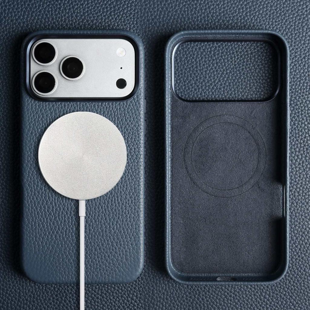 For Iphone 17 Pro Max Case 16 15 14promax 13pro Premium Genuine Leather Cover for Magsafe Magnetic Funda Cases Coverage Carcasa