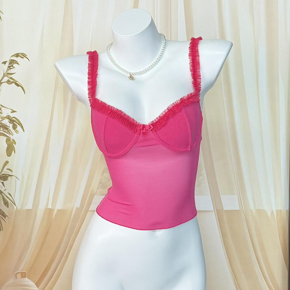 Sexy Lace Camisole Top For Summer New Vacation Base, Chest Revealing, Steel Ring, Chest Support, See Through Vest