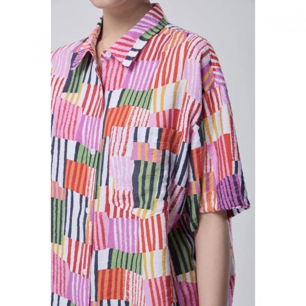 Benetton Women S Multi Stripe Short Sleeve blouSe Babl97631