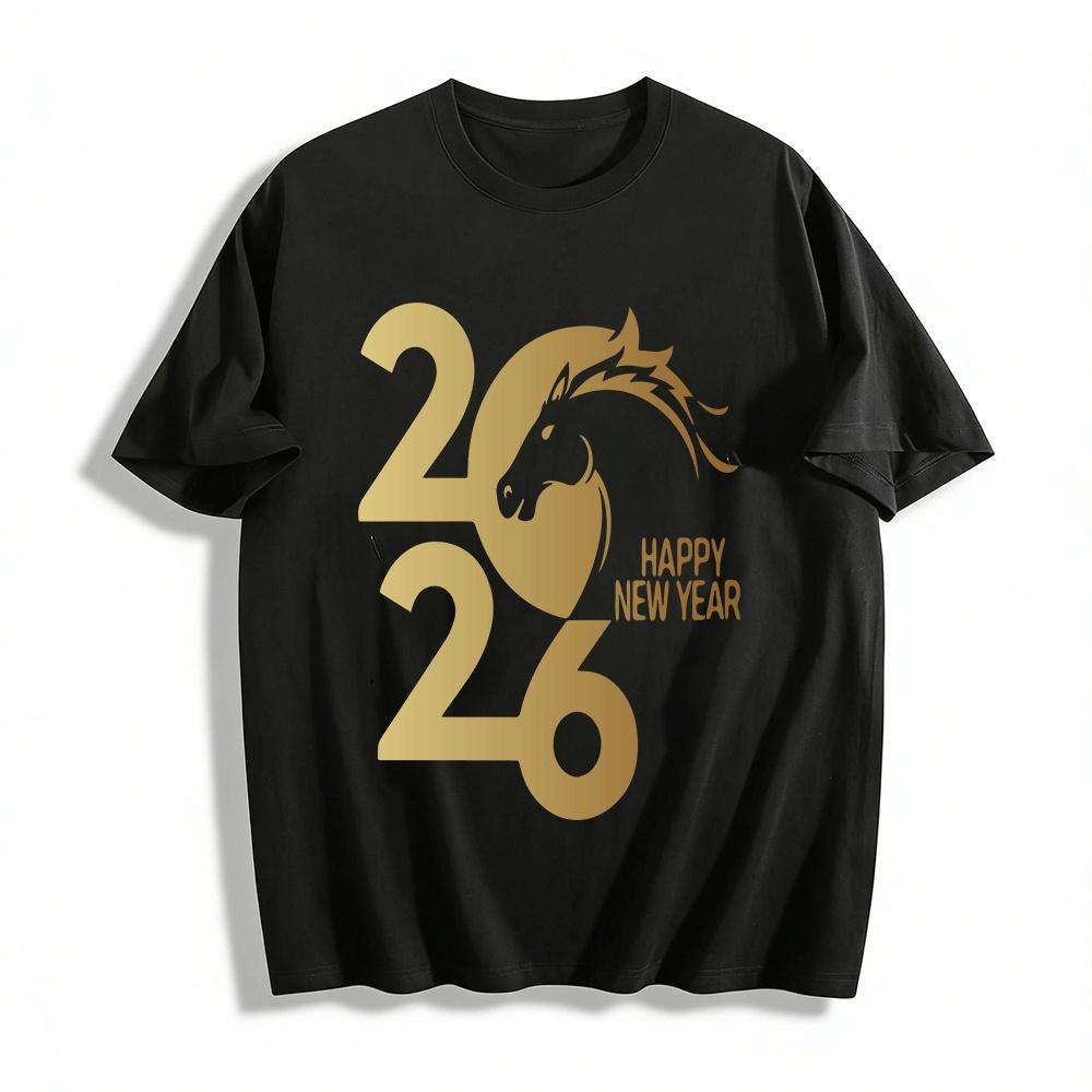 2026 Year of the Horse New Year Themed Printed Casual Top Pure cotton T-shirt XXS