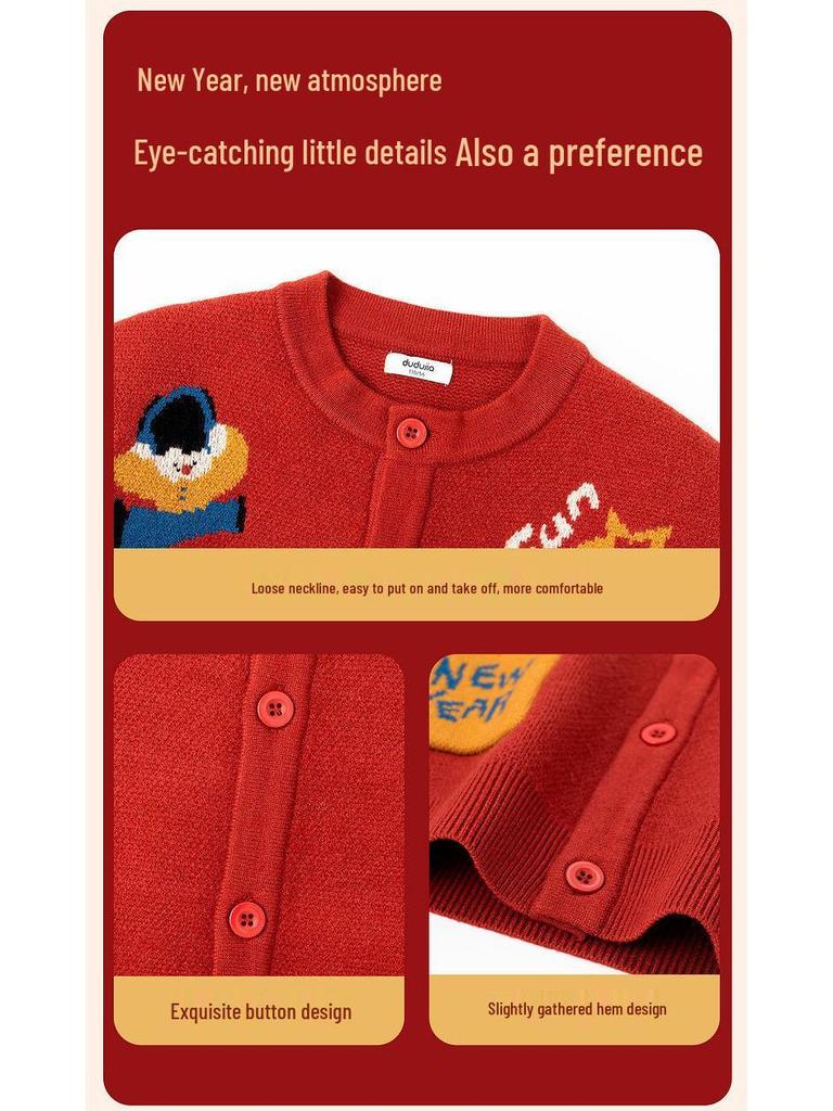 Dudu Home Kids' Winter New Year Tang Suit Sweater - Boys & Girls Knitwear