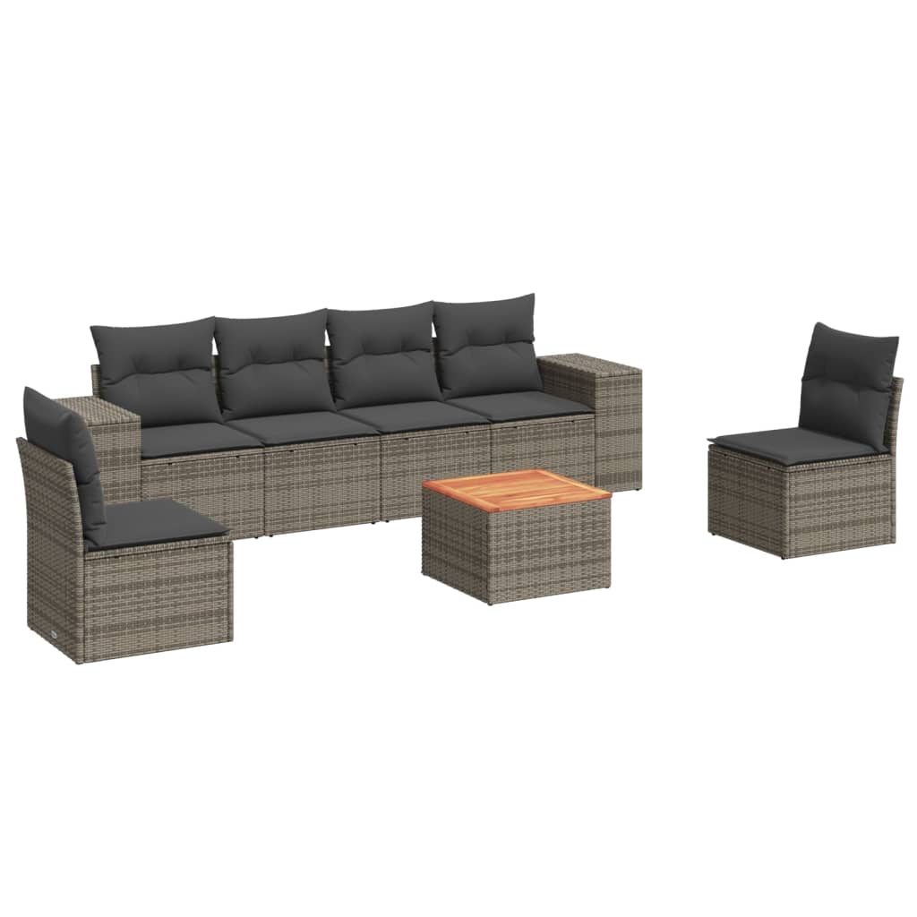 7-teiliges Gartensofa-Set mit Kissen aus grauem Poly-Rattan