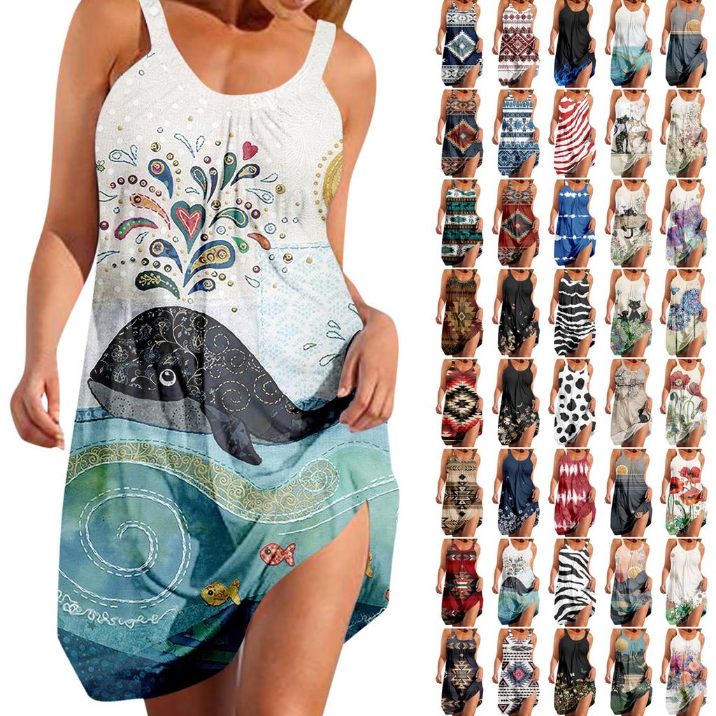 Women's Fashion Summer Printed Strapless Camisole Sleeveless Sling Dress