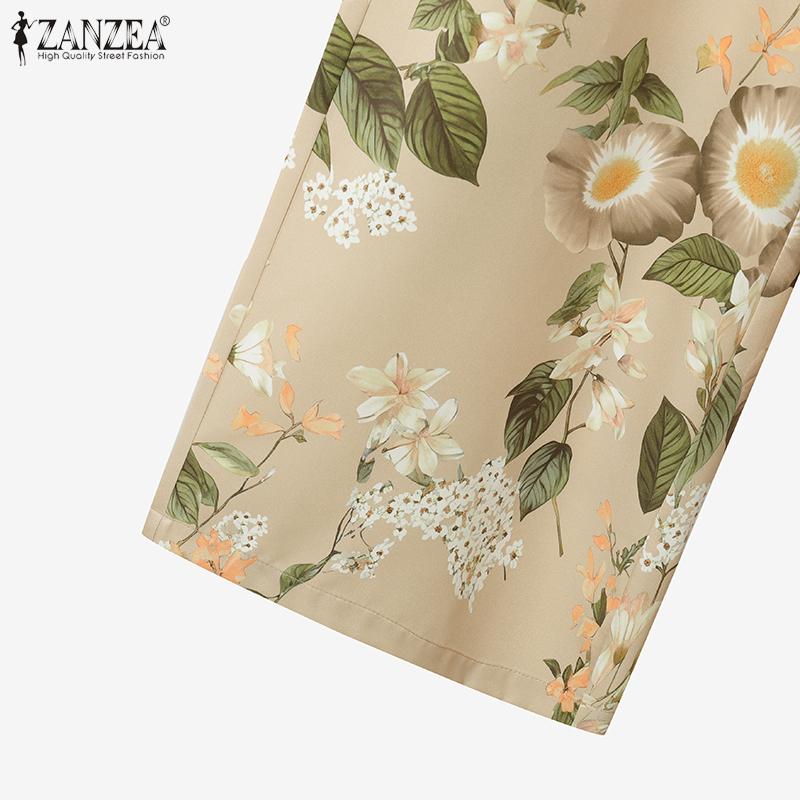 ZANZEA Women 3/4 Sleeve Blouse and Pants Casual Floral Print Two Piece Suit Sets