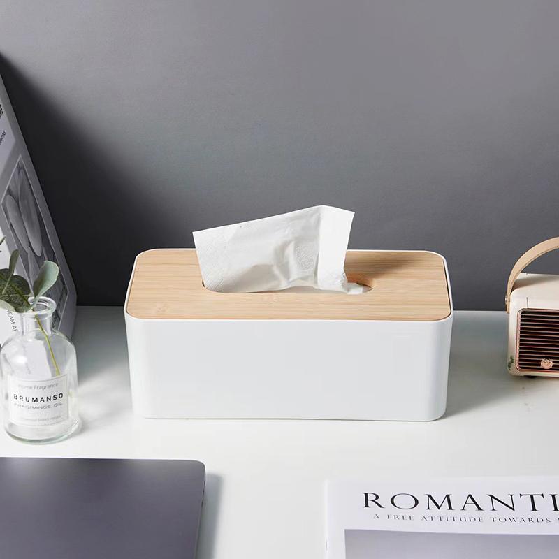 1pc Luxurious Bamboo Rectangular Tissue Box Cover - Waterproof, Elegant Holder For Disposable Paper Facial Tissues