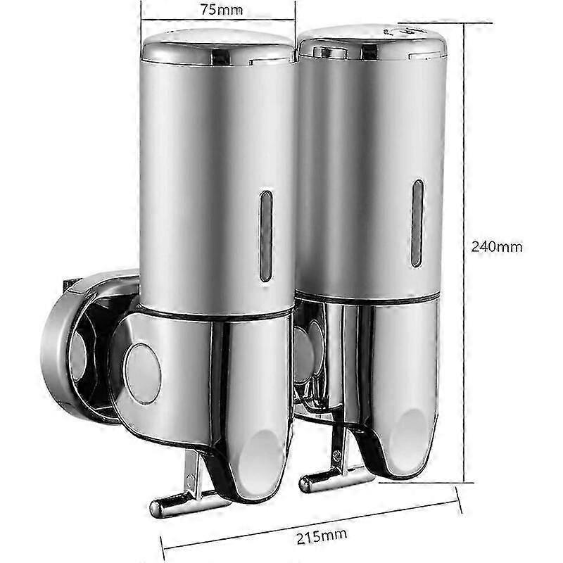 DIY 500ML x 2 Wall Mounted Soap Dispenser, Double Head Hand Soap Dispenser Liquid Dispenser Shower Gel Shampoo for Kitchen Bathroom Hotel
