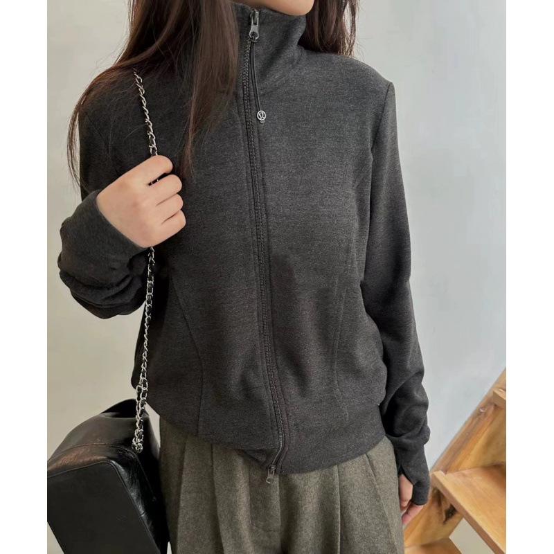 Korean Style German Velvet Zipper Long-sleeved Base Shirt for Women New Autumn and Winter Loose Slim Stand Collar Sweatshirt Cardigan Jacket