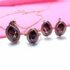 Exquisite Russian 585 Purple Gold Luxury Flash Diamond Smoke Stone Oval Pendant Rich Rose Gold Plated Colored Gold Necklace
