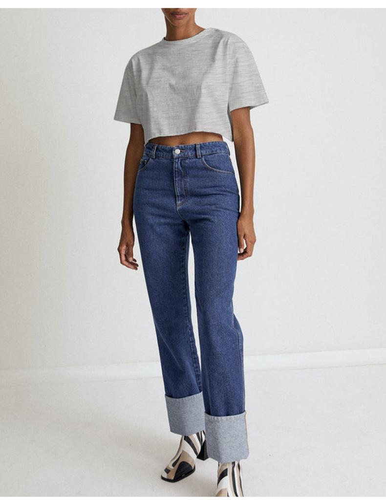 Sportliches Damen-Crop-Top mit Rundhalsausschnitt aus Baumwolle - Sommerstil, Kurze Ärmel, 180g Reine Baumwolle, Hot Girl Trend