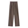 Women Suit Pants Button Zipper Fly High Waist Long Trousers Solid Color Straight Wide Leg Office Lady Pants