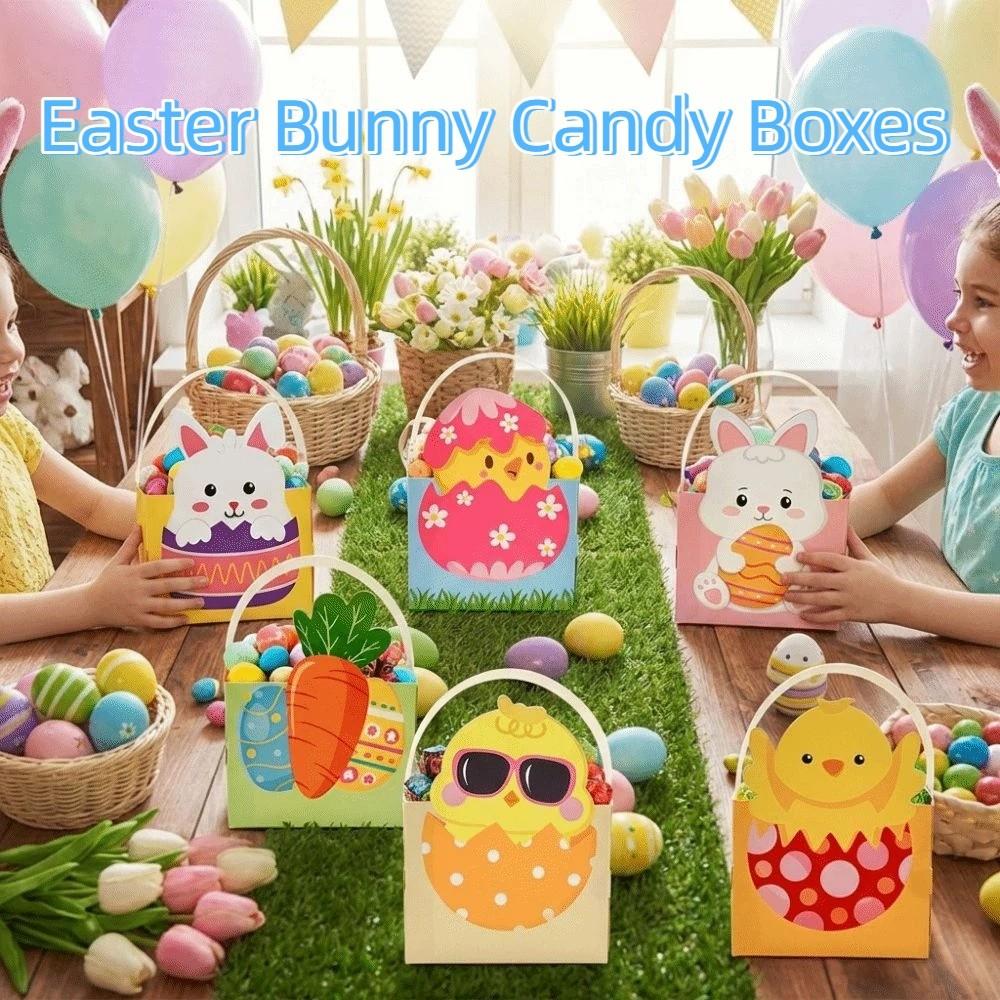 6pcs Egg Rabbit Carrot Basket Gift Box with Handle Easter Paper Boxes  Spring Parties