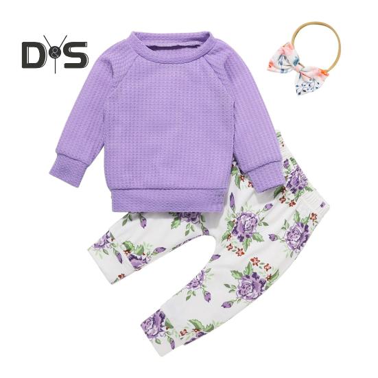 

Дитячий верхній брючний костюм із 3 шт./комплект із пов’язкою на голові з бантом і круглим вирізом, довгим рукавом, брюками на талії, одяг для різних випадків 90 cm фіолетовий