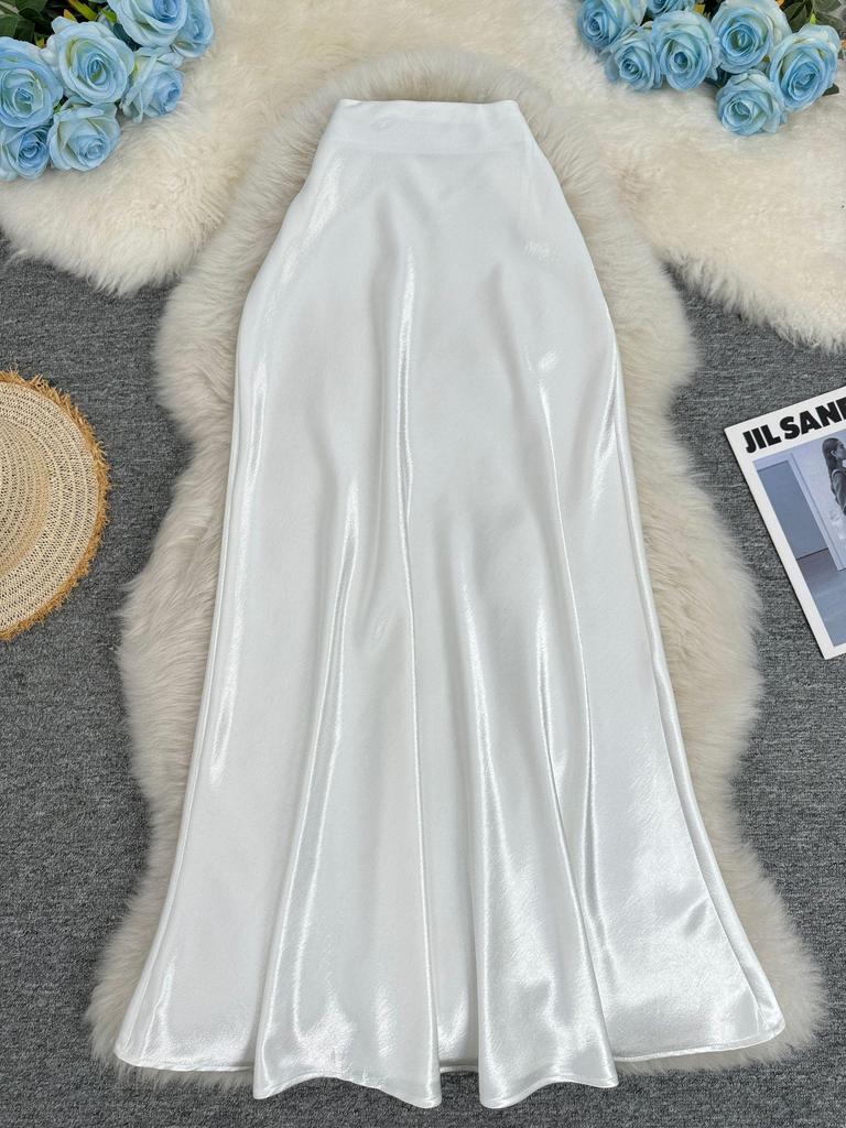 European-South African Satin Fishtail Maxi Skirt – Elegant Resort Style