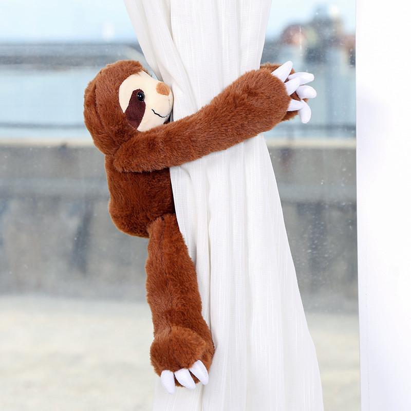 Cute Gray Cartoon Brown Sloth Plush Doll Curtain Buckle For Decoration Room