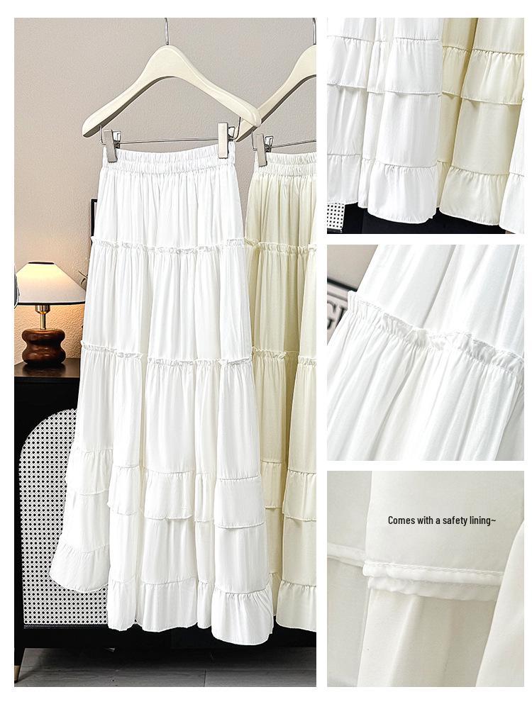 Women's Draped Ruffle Lace Skirt - Loose Hem Vacation Umbrella Skirt for Spring/Summer 2026
