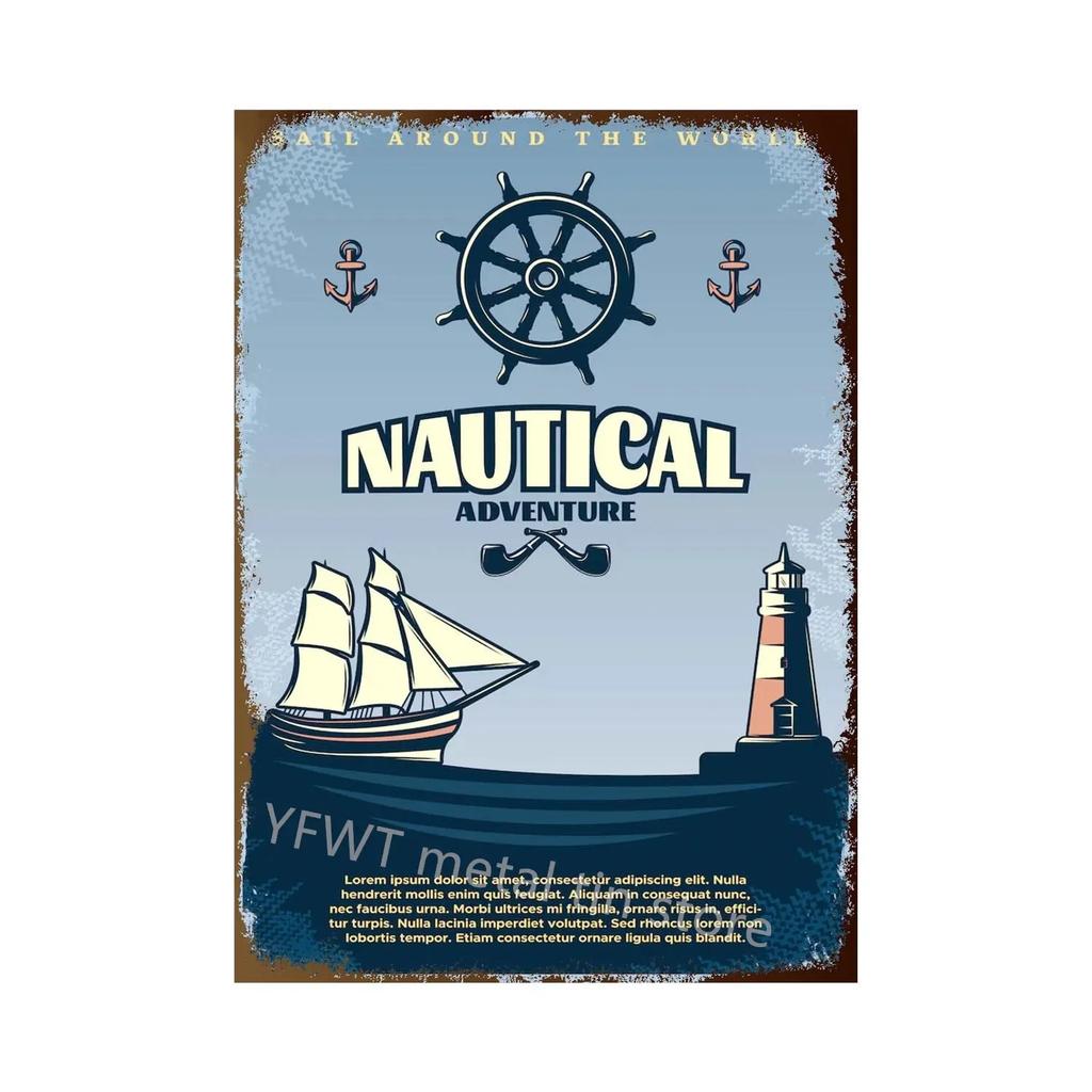 1pc Anchor Navigation Tin Sign Metal Signs Vintage Nautical Dream Art for Beach Beach House Seaside Man Cave Wall Decoration