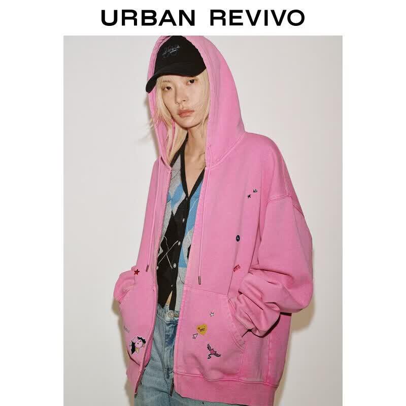 UR2026 Women s Pastel Distressed Washed Printed Hooded Jacket S