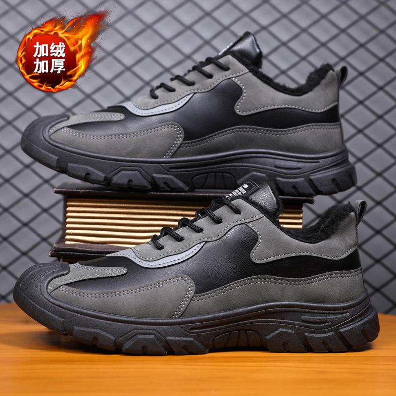 Chaussures de travail pour hommes hiver nouvelles chaussures en coton maille semelle souple respirantes légères mode simple velours épaissi chaussures de sport pour hommes