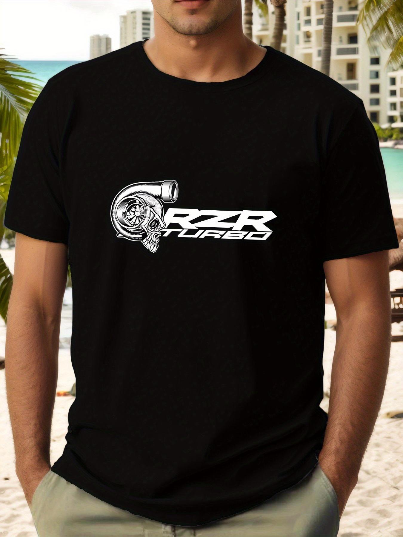 

RZR Skull Graphic Print Summer Casual T-shirt - Light Grey Regular Fit Short Sleeve Tee for Beach & Outdoor Activities M