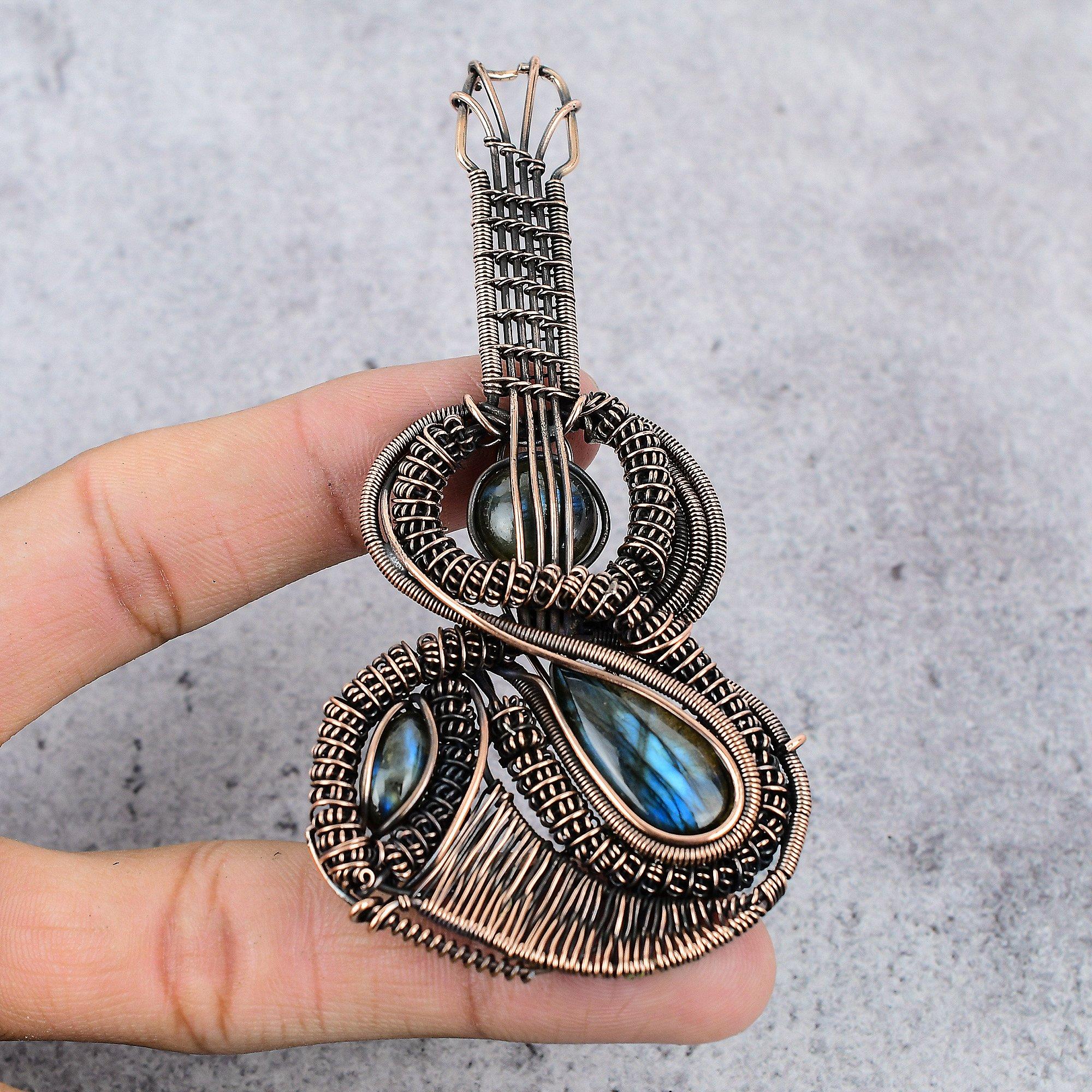 

Подвеска из лабрадорита, Подвеска ручной работы, обернутая медной проволокой 999 пробы, Антикварное украшение, Для подарка, Серебряное украшение 2.55 Inches