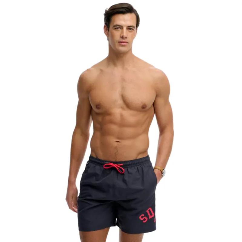 Superdry Herren Dark Blue Badeshorts "Printed Logo 16 Swim Short", Gr. M, N-Gr, Schwarz (Eclipse Navy), Polyester, Unifarben, Badehosen Badeshorts, Modische... - Bild 3