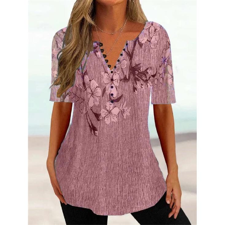 Travel New Women'S Retro Printed Shirt Casual Spring And Summer Breathable Cool Sexy Daily Date Short Sleeved T-Shirt Top
