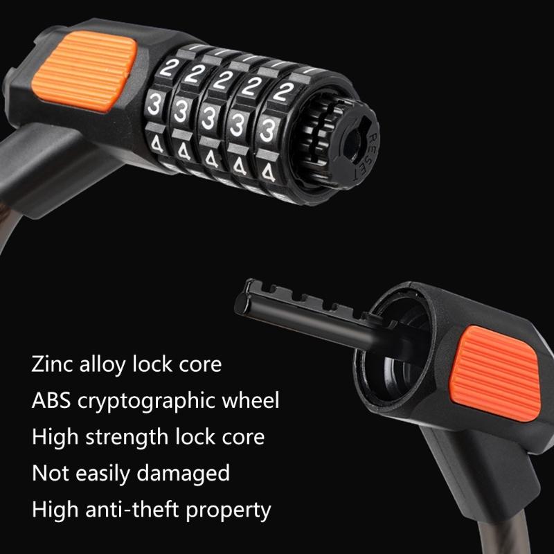 Bike Lock Cable 5Digits Resettable Combination Cable Lock, Bike Code Lock Small Security Bike Lock for Mountain Bicycles