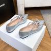 Gentle Pointed Mary Jane Shoes Silver French Small Beautiful Light Mouth Single Shoes Women's Flat Bottom Bow Flat Bottom Temperament Shoes