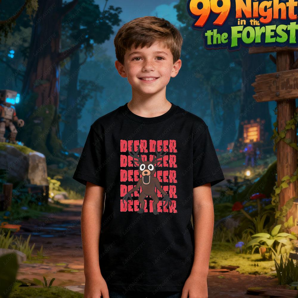 2025 99 Nights in The Forest Inspired Deer Game Tee Perfect for Nature Lovers Birthday Gifts Fun Cute Cartoon Deer Kids TShirt