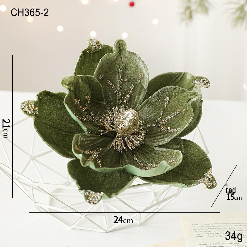 24CM Flocked Magnolia Christmas Flowers: Elegant High-End Fabric Decorations