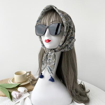 58 * 58cm Four Seasons Available New Fresh Baotou Towel Cashew Fragrant Color Contrasting Breathable Sunscreen Silk Scarf Lightweight Triangle Scarf
