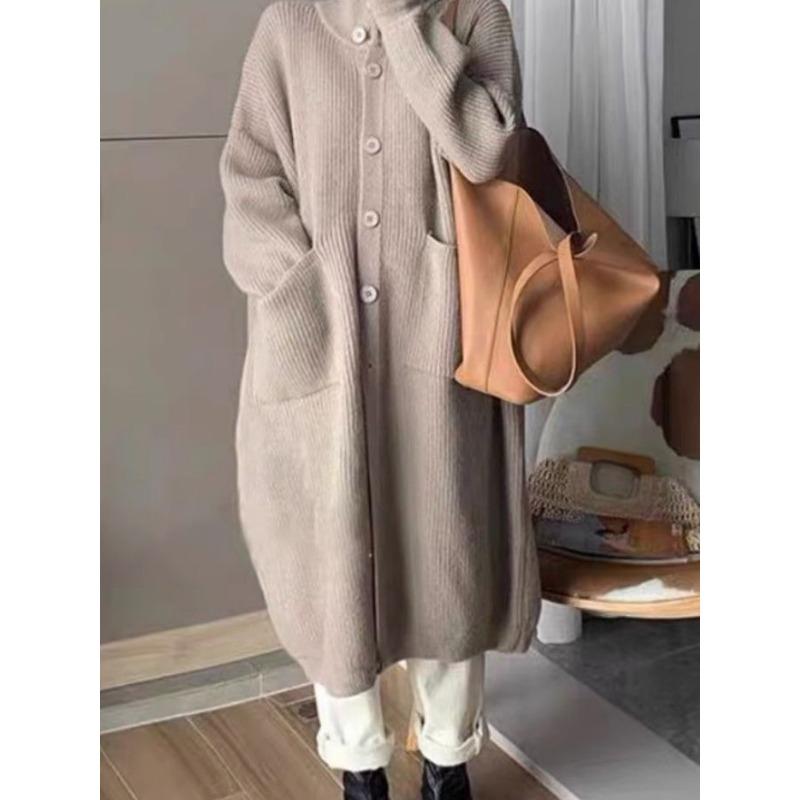 Lazy Wind Turtleneck Autumn and Winter Sweater Women's Single-breasted Solid Color Long-sleeved Knitted Cardigan Women's Medium and Long Coat Women