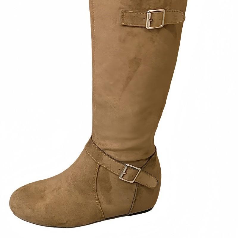 2025 new breasted fashionable round head boots thick-soled versatile high boots black Korean version retro knight boots women