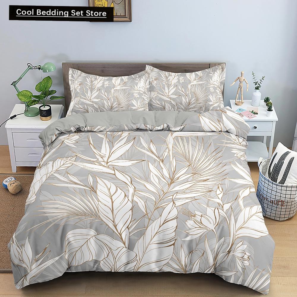 Comforter Tropical Leaves Butterfly Printed Bedding Sets With Pillow Case Luxury Polyester Queen/King Size Gift Blue