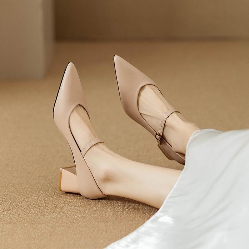Soft leather Mary Jane women's shoes autumn new square heel single shoes with skirt medium heel high heels thick heel trendy