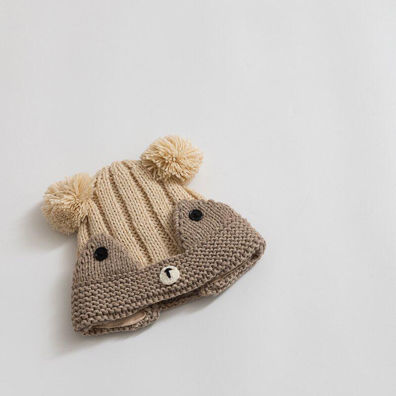 Korean-Style Hand-Knitted Wool Hat for Newborns – Warm, Windproof, and Ear-Protective for Boys and Girls.