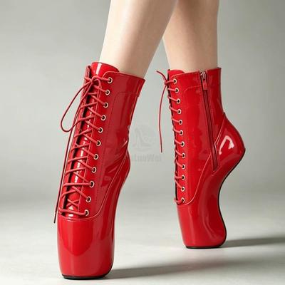 Ankle Ballet Boots 18CM Super High Hoof Heel Lace Up Zip Pointed-toe Sexy Boots