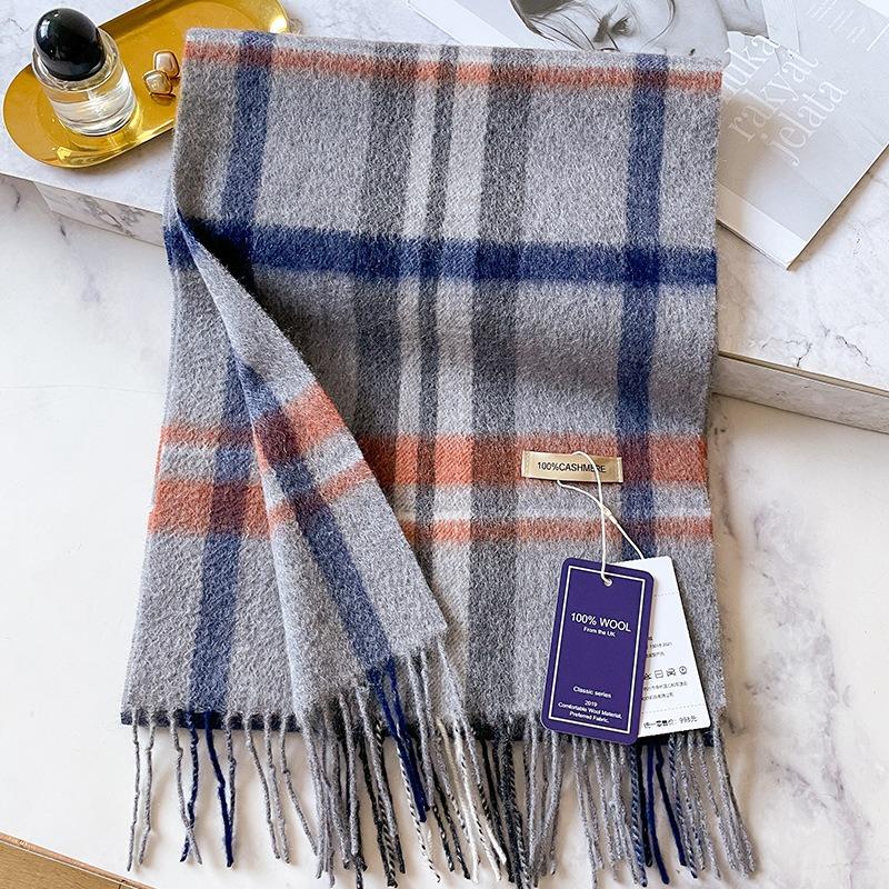 People Mom and Dad Winter Men's and Women's Thickened High-end Men's Pure Cashmere Scarf Plaid Long Grey