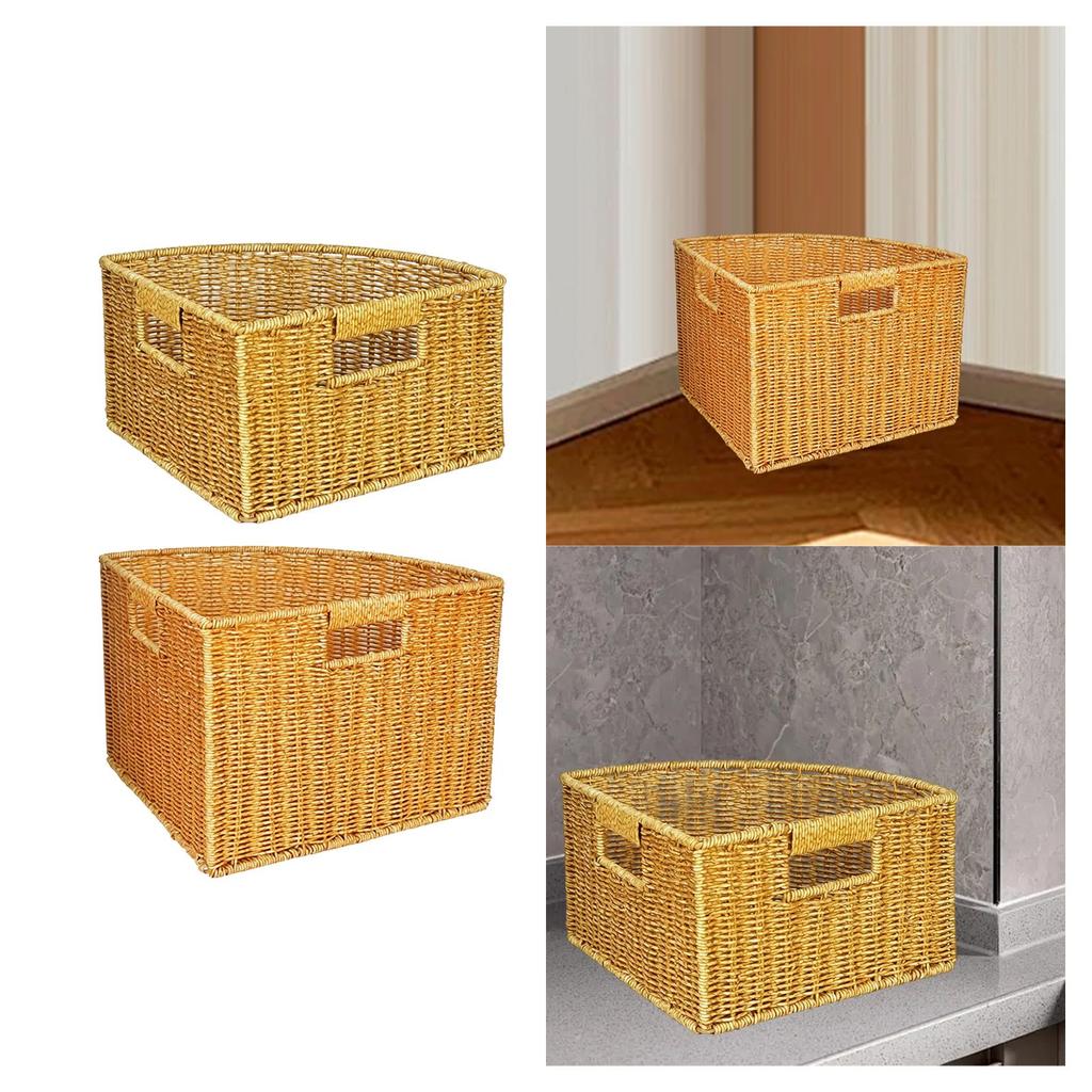 Triangle Woven Storage Basket Sturdy Organizer Box Space Saving Bin with Handles for Bathroom Closet Home